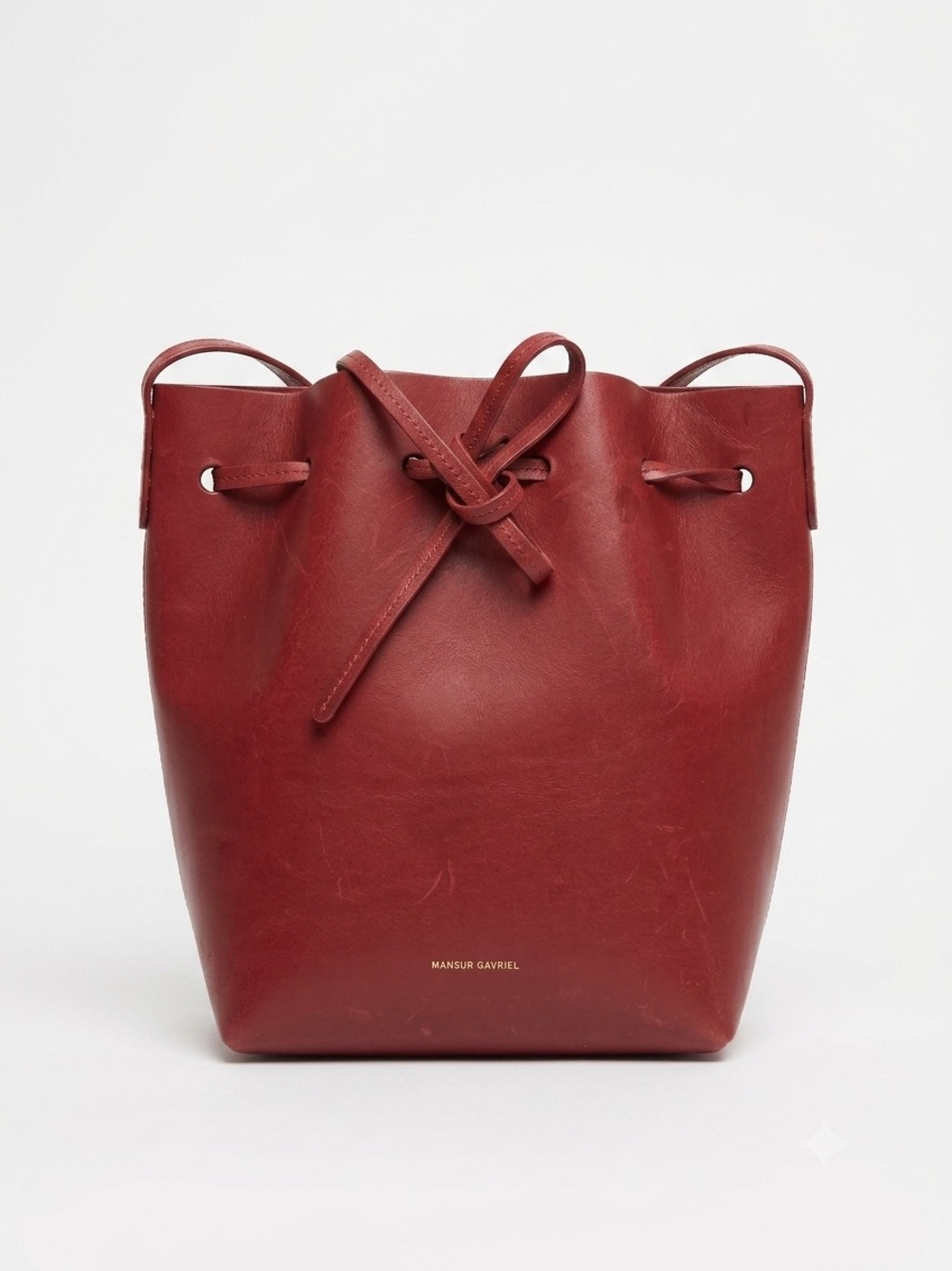 Mansur Gavriel Cherry Red Leather Bucket Tote. Medium size